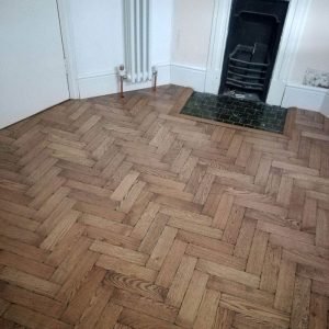 Finished herringbone wood floor
