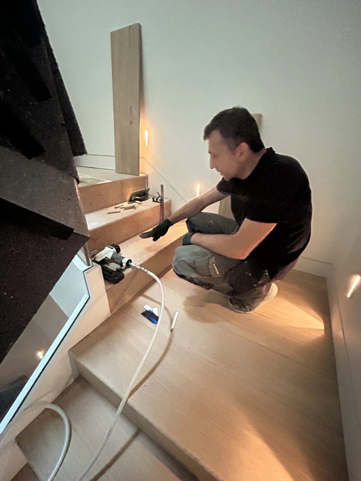 Staircase flooring installation in progress
