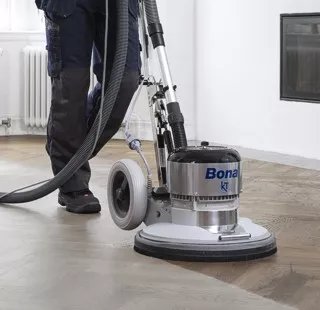 Floor polishing in progress with Bona machine