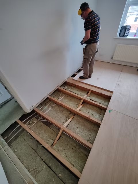 Floor joists exposed during renovation