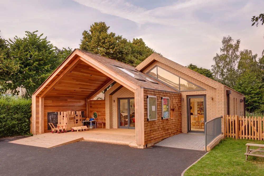 Exterior of a building with unique architectural design, showcasing their work.