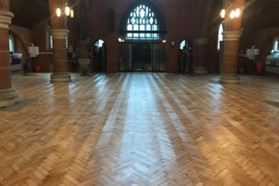 Large herringbone floor after sanding and polishing
