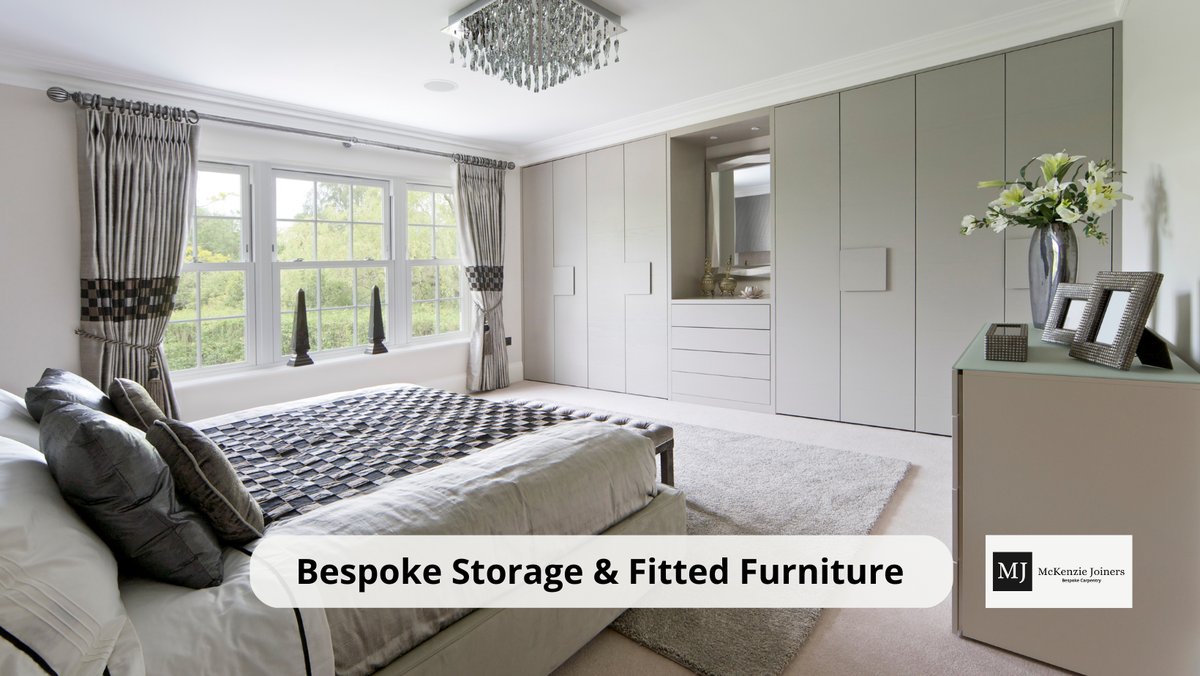 Bedroom with bespoke storage and fitted furniture