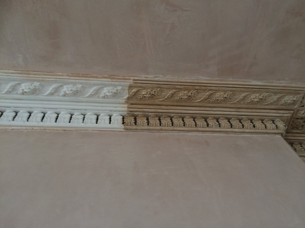 Cornice before and after cleaning