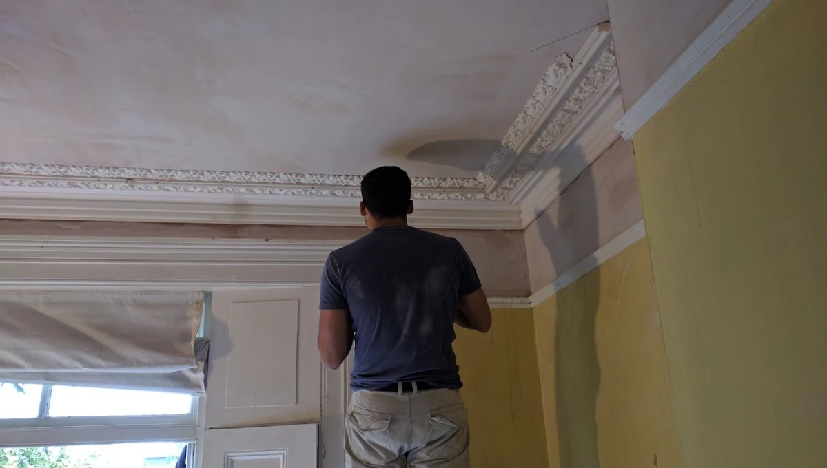 Cornice repair in progress