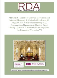 Document cover showing Rock Davidson Associates' work on a church conservation plan, interior view