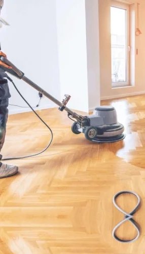 Floor sanding and polishing in progress