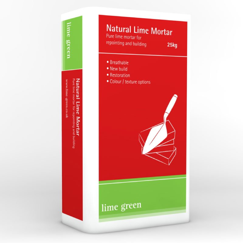 Packaging of Natural Lime Mortar from Lime Green.