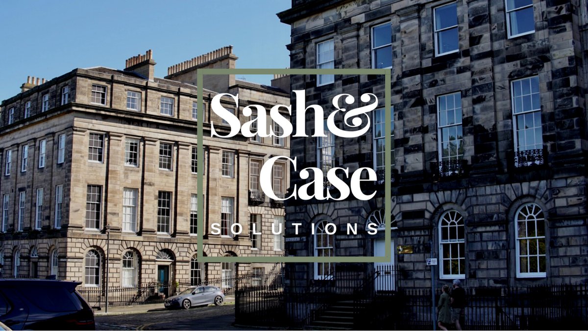 Exterior shot of period buildings with Sash & Case Solutions logo overlaid.