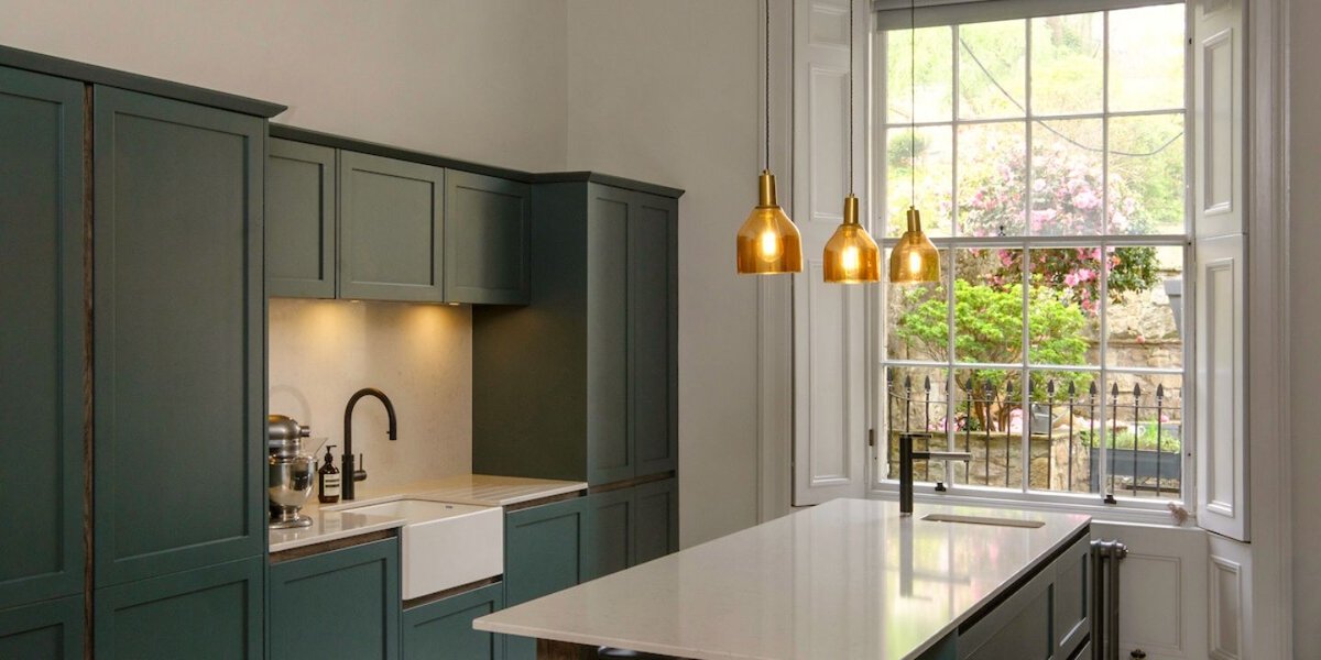 Interior shot of a room with restored sash windows.
