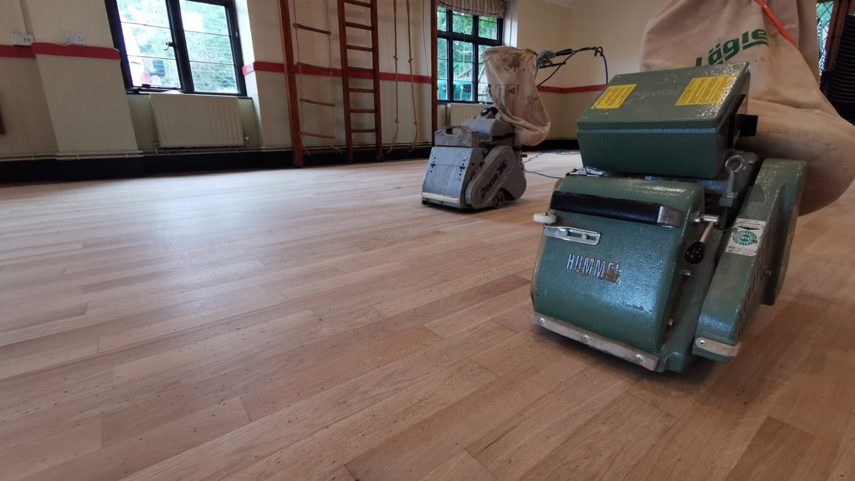 Floor sanding equipment on a newly sanded floor.