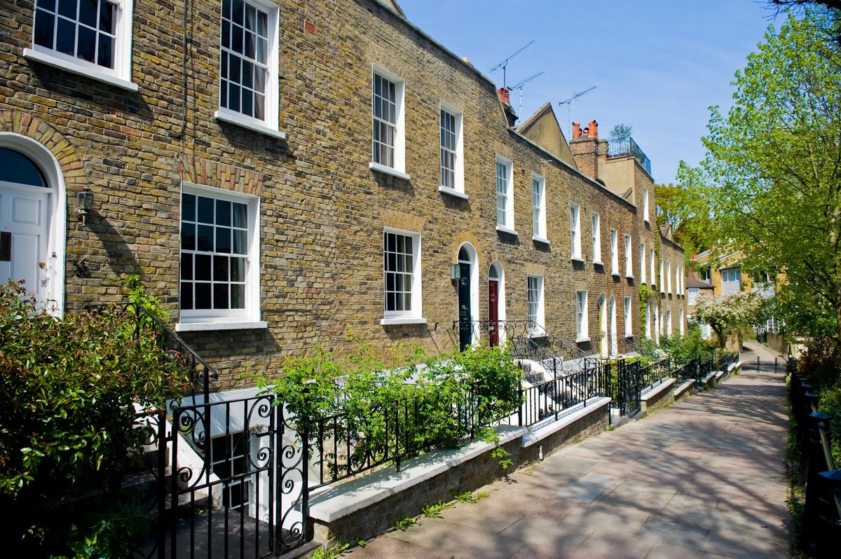 Row of houses with windows