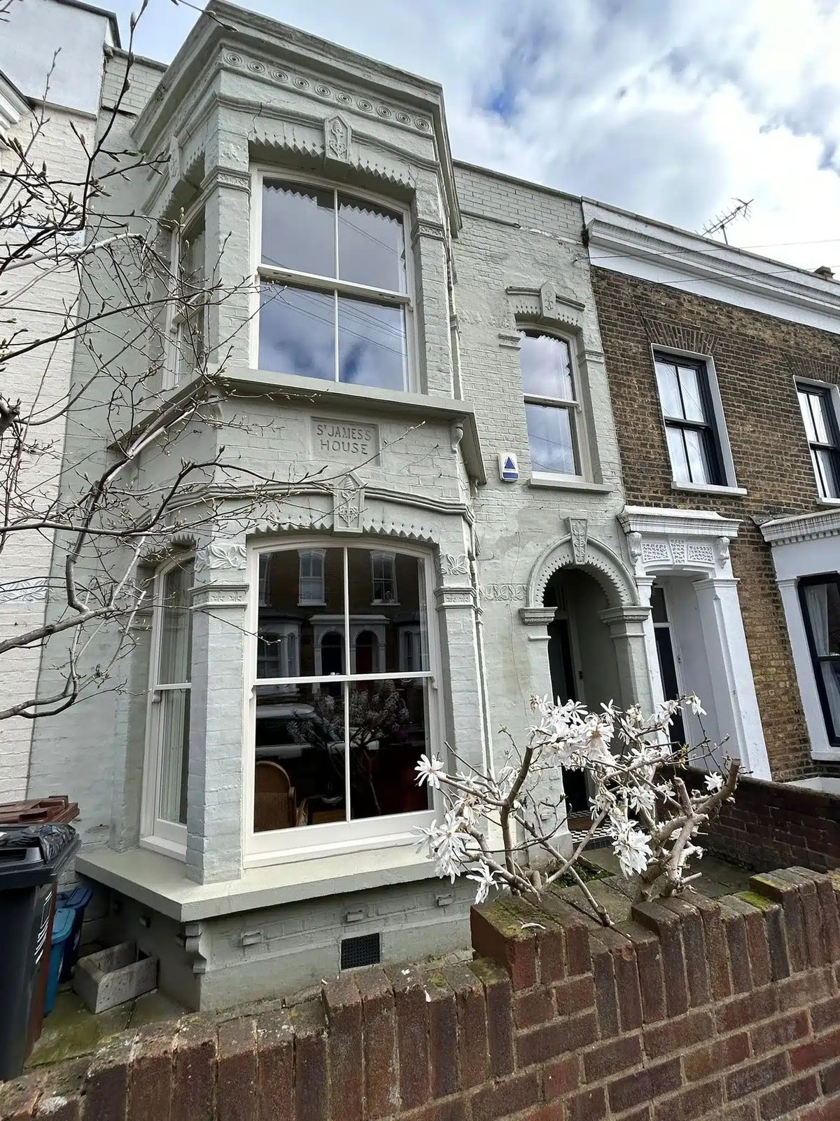 Exterior of a building, possibly restored, in London.