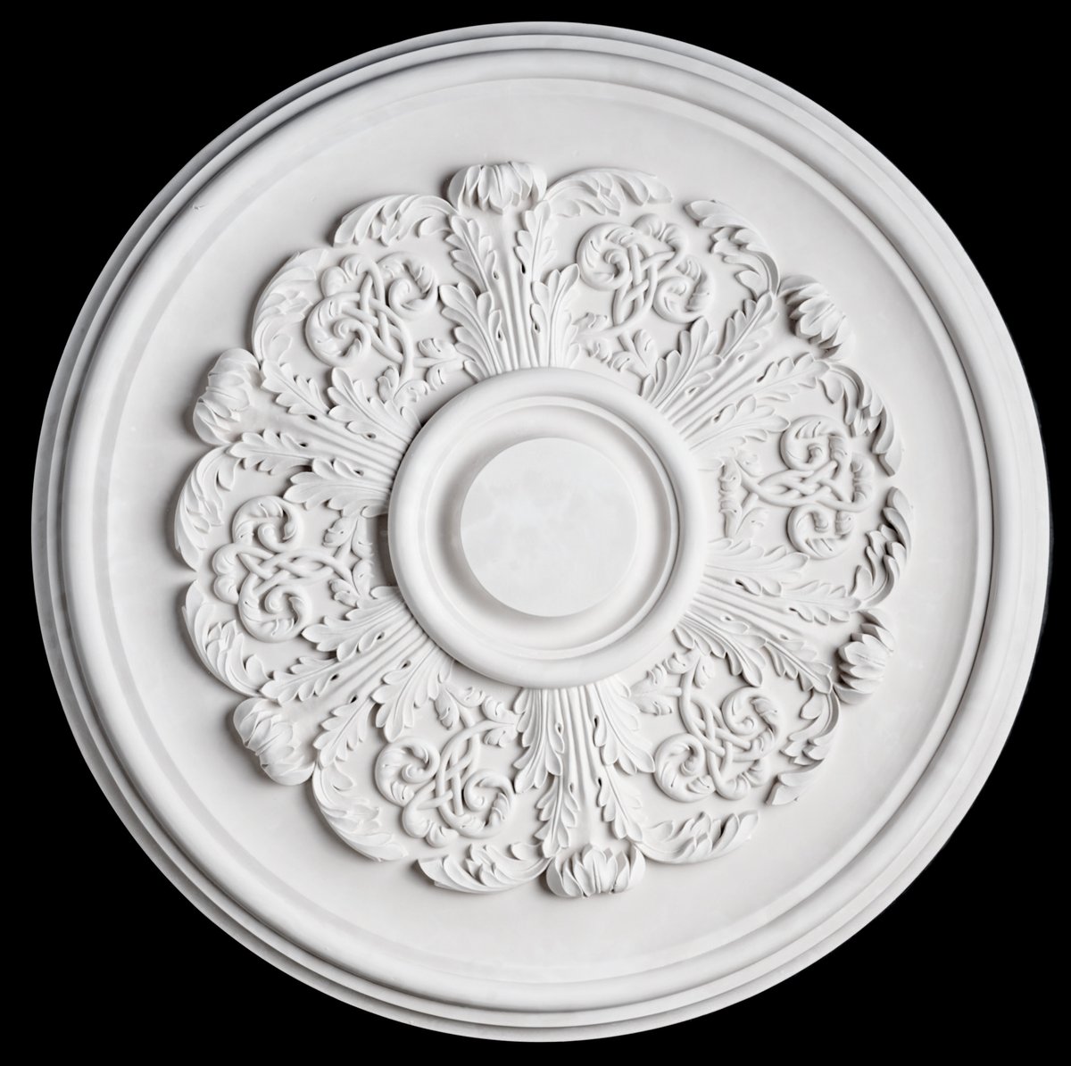 Finished plaster ceiling medallion