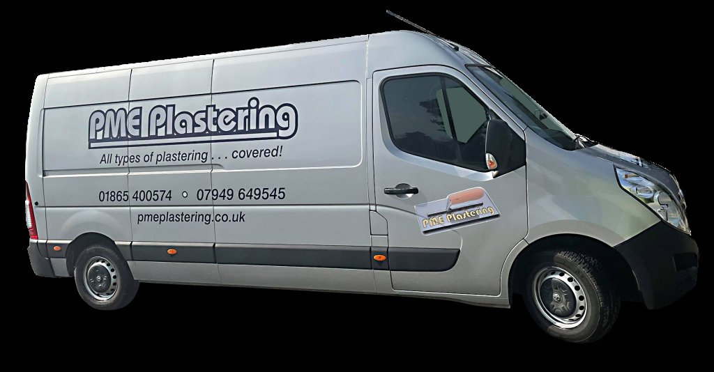 Company van with logo and contact information.