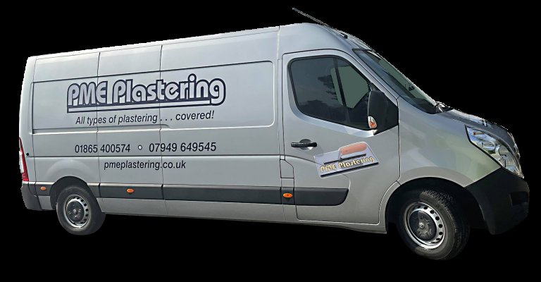Company van with logo and contact information.