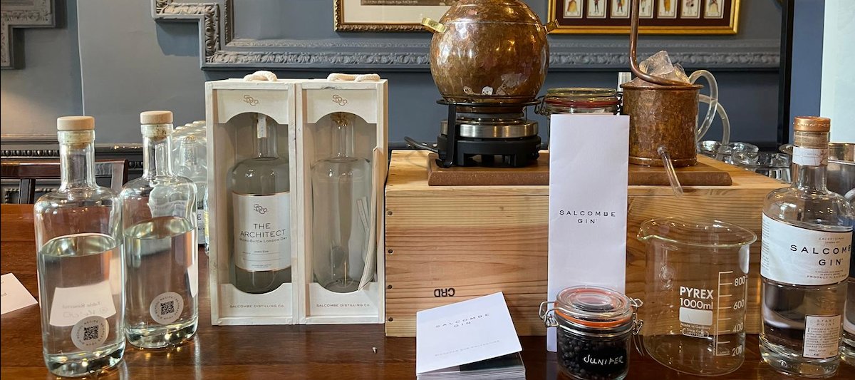 Gin display, potentially showcasing a product offered at the pub.