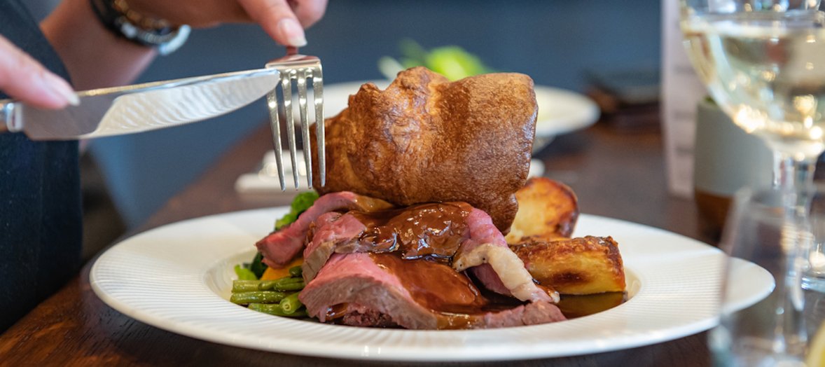 Roast dinner, representing food served at the pub.